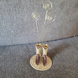 Cowboy boots memo card photo holder with no slip felt on botton 8"